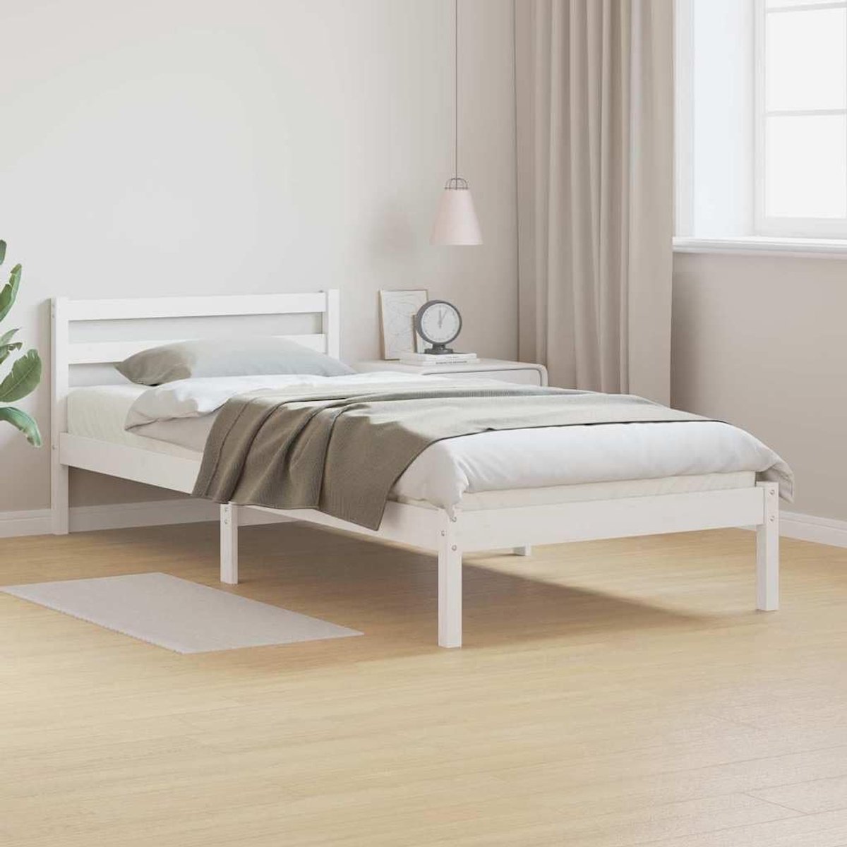 grenenhout modern minimalistisch eenpersoonsbedframe wit 90x220 cm