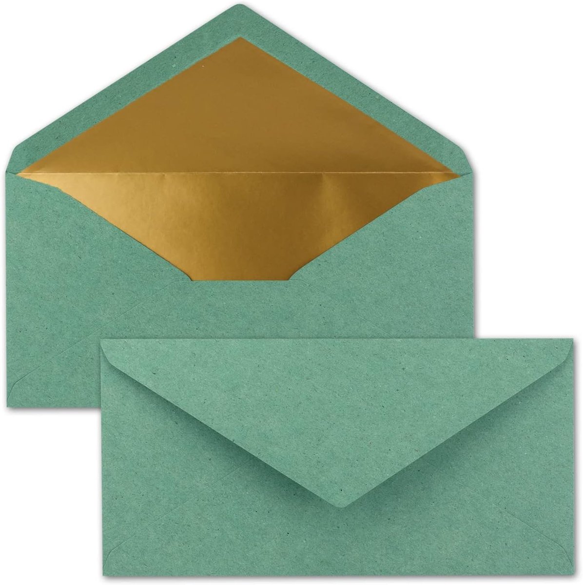 50 enveloppen DIN lang - vintage enveloppen met goud-metallic binnenvoering - 110 x 220 mm - nat lijmen - feestelijke enveloppen voor uitnodigingen