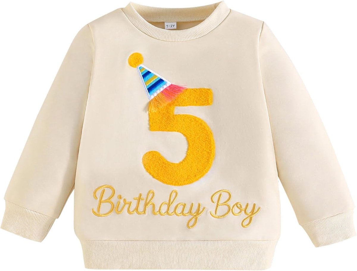 Verjaardagssweater voor jongens Kinder-T-shirt met lange mouwen en geborduurde letter Pullover Kleding voor peuters