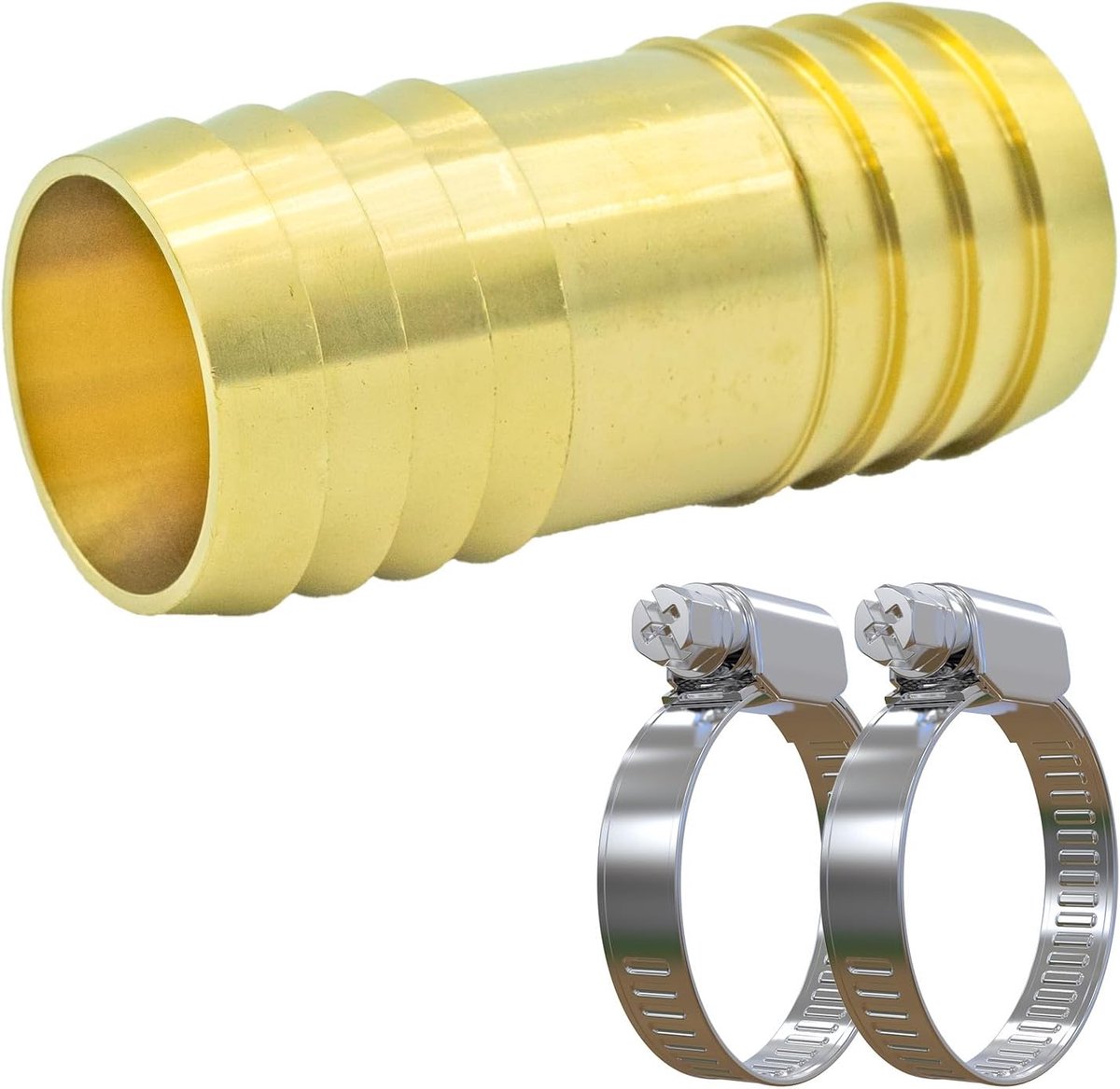 Slangaansluiting 1 inch van messing - set met 2 roestvrijstalen slangklemmen - slangverbindingsstuk voor slangen met een binnendiameter van 25 mm