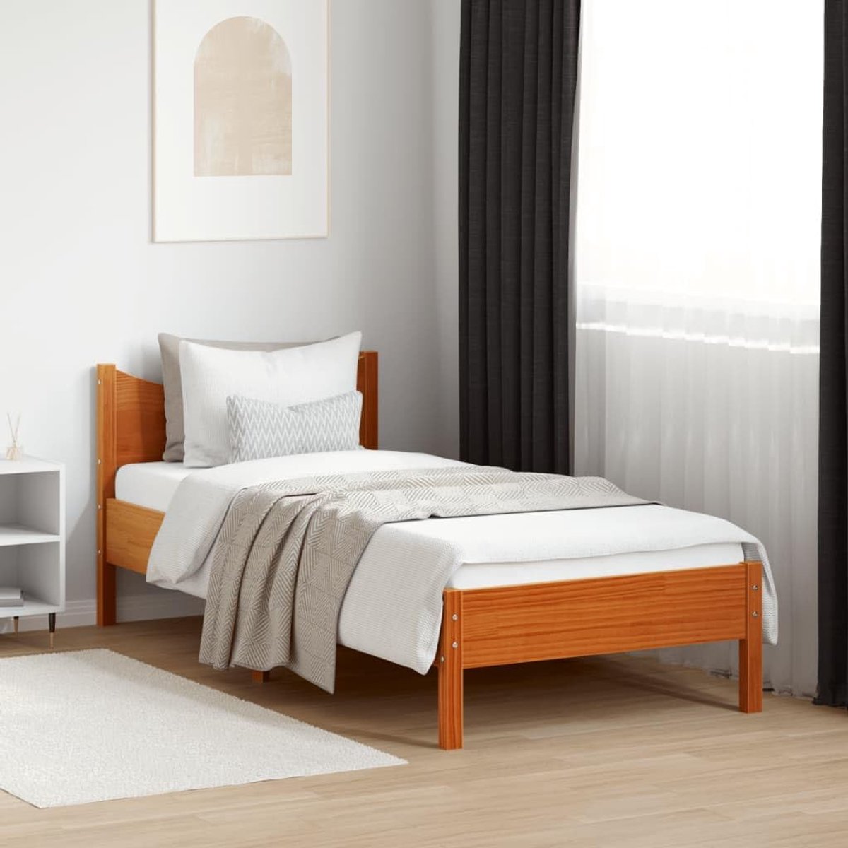 Huisbedden en accessoires, bedden en bedframe, bedframe zonder matras, bruin, 90x200 cm, massief grenen