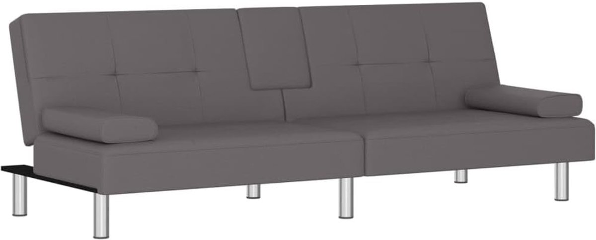 Slaapbank met bekerhouders, grijs, kunstleer, voor woonkamer, slaapkamer, logeerkamer