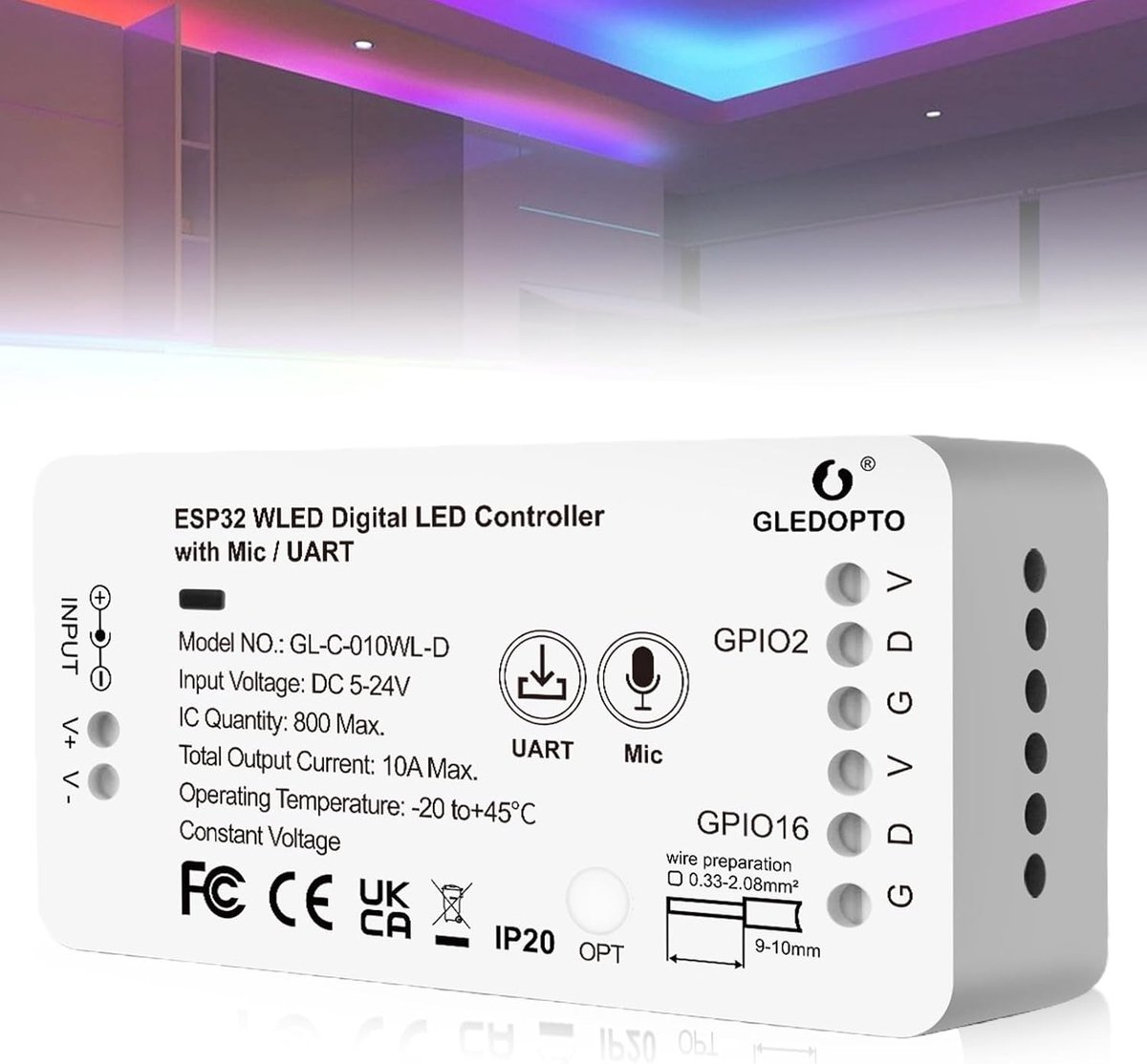 LED Strip Controller 3 in 1 - DC5-24V - Digitale Aanspreekbare Controller - Met Microfoon - Ondersteunt WS2811 en WS2812B