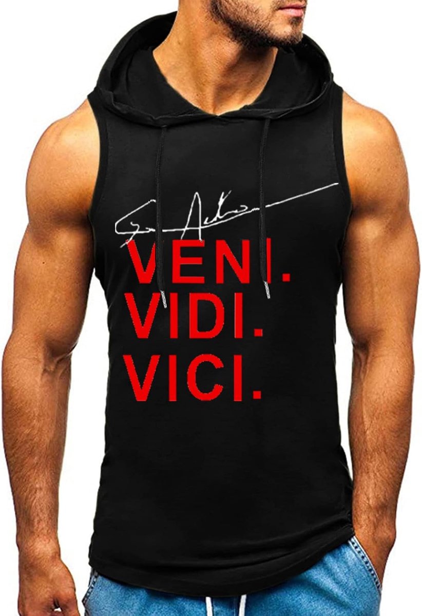 Heren spiershirt mouwloze hoodie spiershirt workout sport top fitness onderhemden capuchon, zwart, M