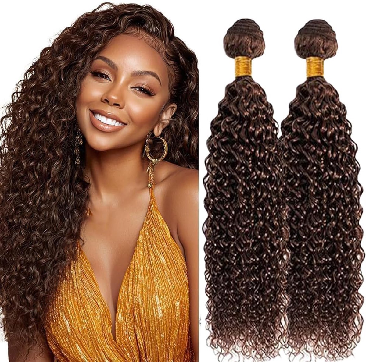 Wave Human Hair Bundles Sew in Hair Chocolate Brown Real Hair Extensions 2 Bundles Unprocessed Minimal Smell for Woman 12 12 Inch
