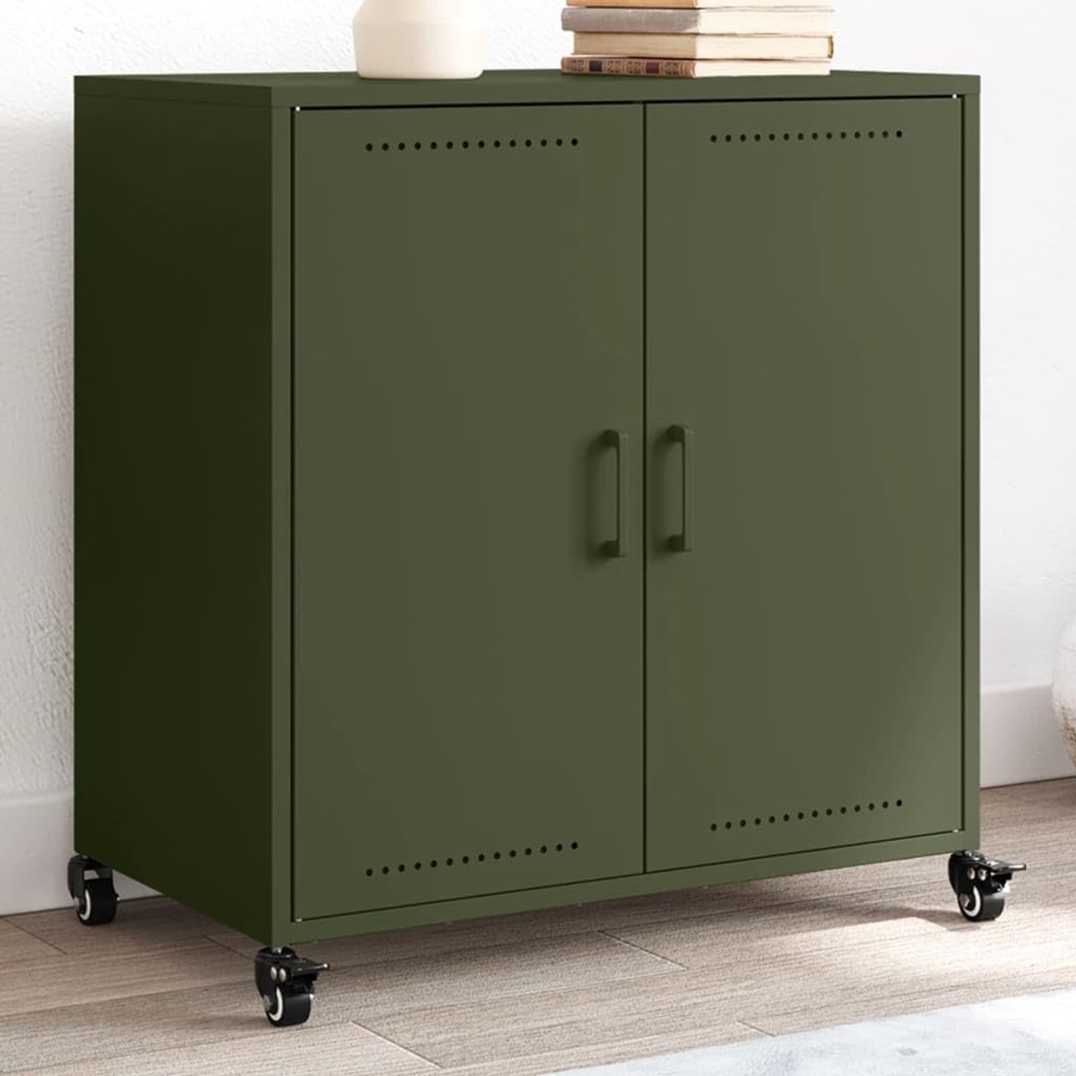 Olijfgroen, tuinkast, kast voor kantoor, slaapkamer, 68 x 39 x 72 cm, staal