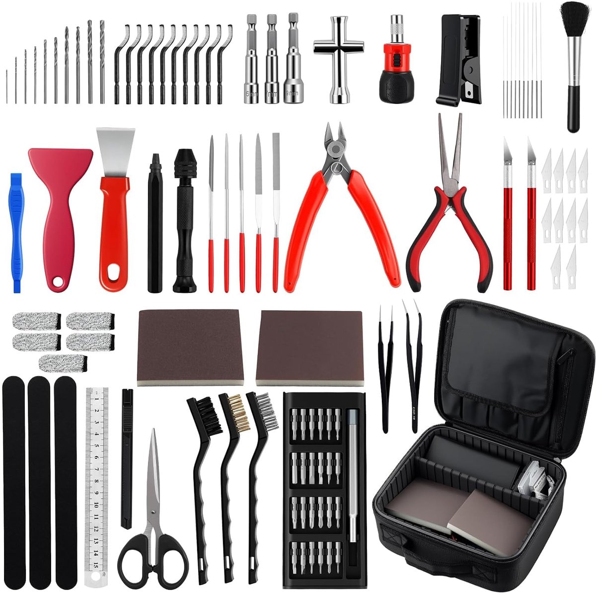 Gereedschapsset voor 3D-printer, 120-delig, professionele accessoireset voor nabewerking, onderhoud en reiniging, complete oplossing met handboor, ontbramer en gereedschapstas