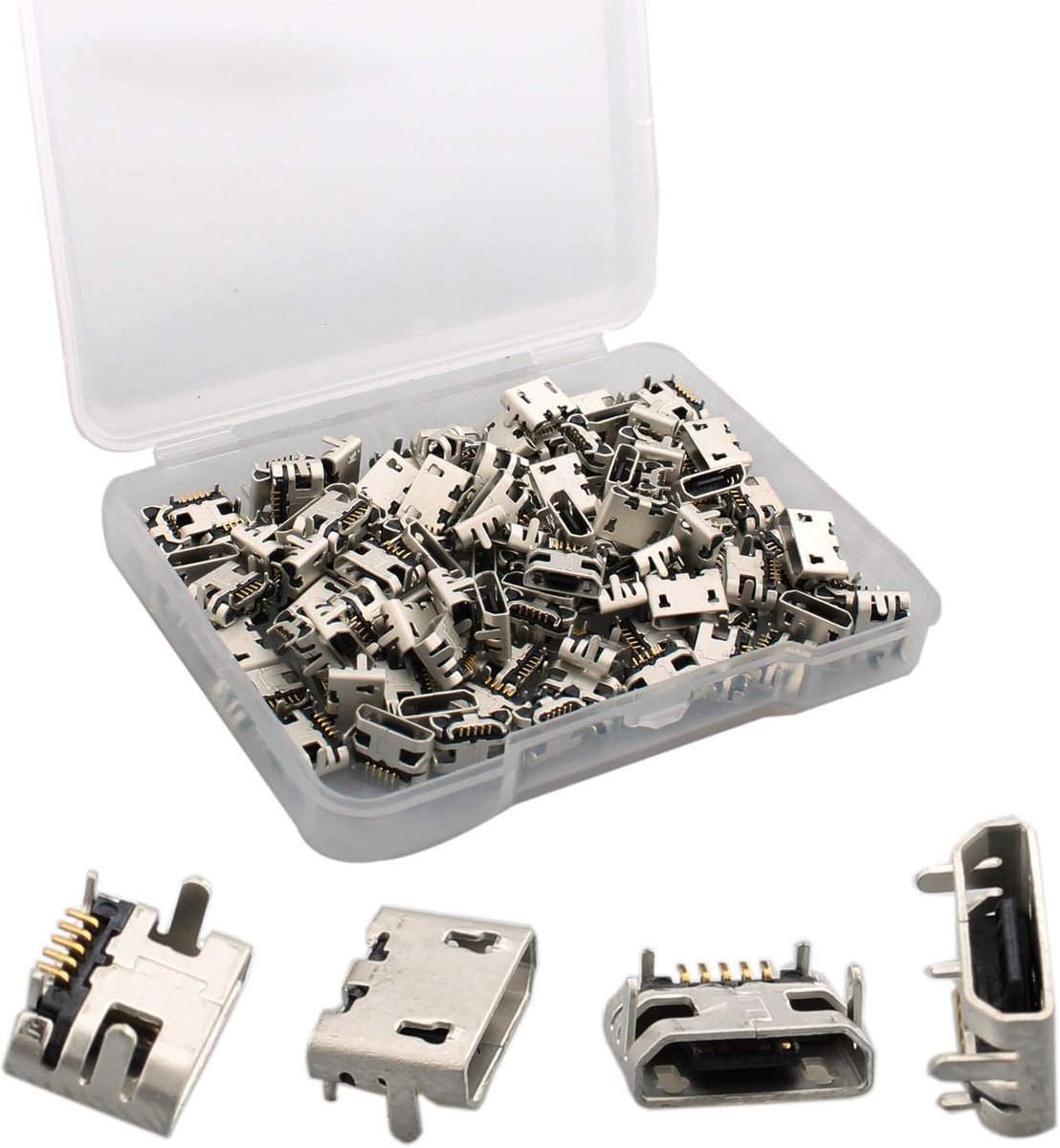 Micro USB Socket Jack Connector Type B - 100 Stuks - 180 Graden - 5-Pin - Voor telefoonreparatie onderdelen