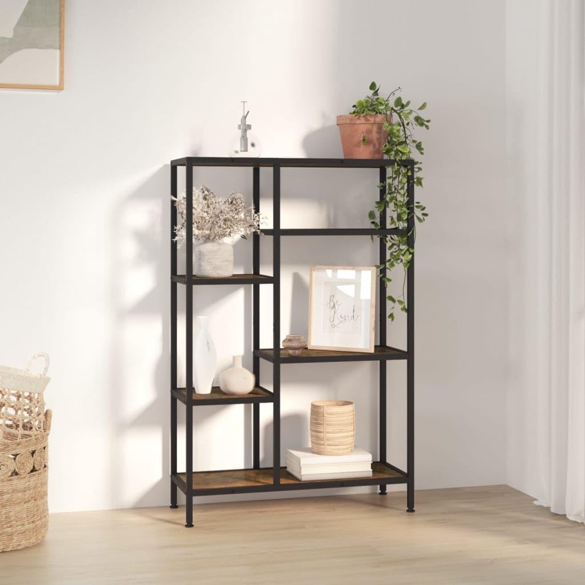 Boekenkasten, boekenrek, staand rek, opbergrek, cd-rek, boekenrek, 80 x 30 x 120 cm, staal en houtmateriaal, geschikt voor hal, slaapkamer, woonkamer