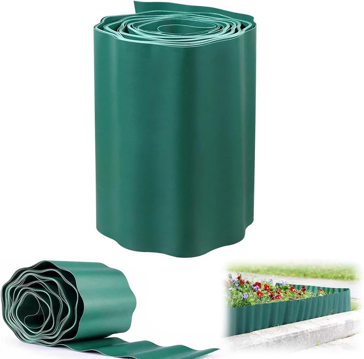 9 m, flexibele en stabiele perkrand van polypropyleen (PP), donkergroen, weerbestendig, gazonbegrenzing, perkrand, maairand voor moderne tuinvormgeving (H 40 cm)