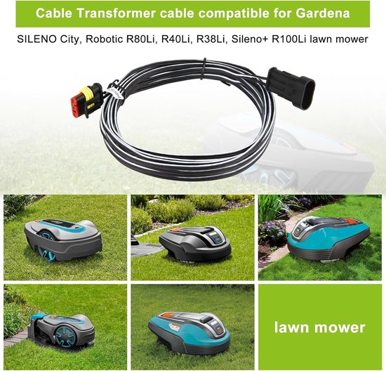 5 m laagspanningskabel, transformatorkabel, compatibel met Gardena Robotic R38Li, R40Li, R80Li, SILENO City, Sileno+ R100Li robotmaaier, grasmaaier Husqvarna Automower 105 305 310 — afbeelding 2