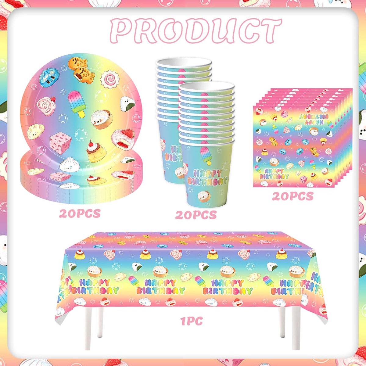 61 stuks regenboog cartoon feest servies set, knijpen muziek thema