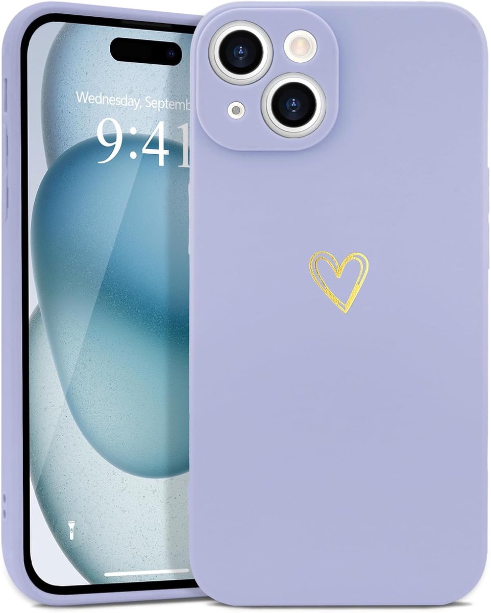 Compatibel met iPhone 15 Plus telefoonhoes Meisjesbehuizing Gouden liefdeshart Zacht siliconen hoesje Schattig goud Love Slim Stootvast beschermhoes voor iPhone 15 Plus Lila
