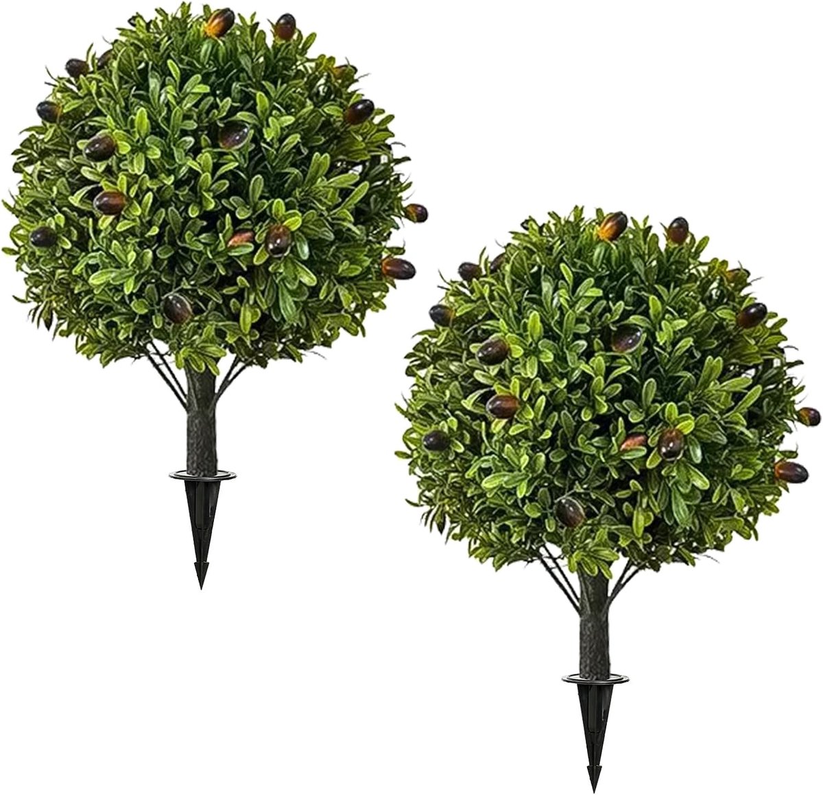 60 cm Kunstplant Bolvormig Set van 2 Realistische Kunst Bomen met Grondpin Decoratie voor Tuin Terras Balkon Bruiloft & Kerst