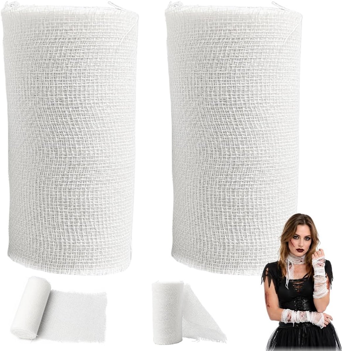 Mummie-Verband van Katoen - 2 rollen Cosplay-Gaas - Witte-Windsels voor Kostuums - Nep-Medisch voor Halloween