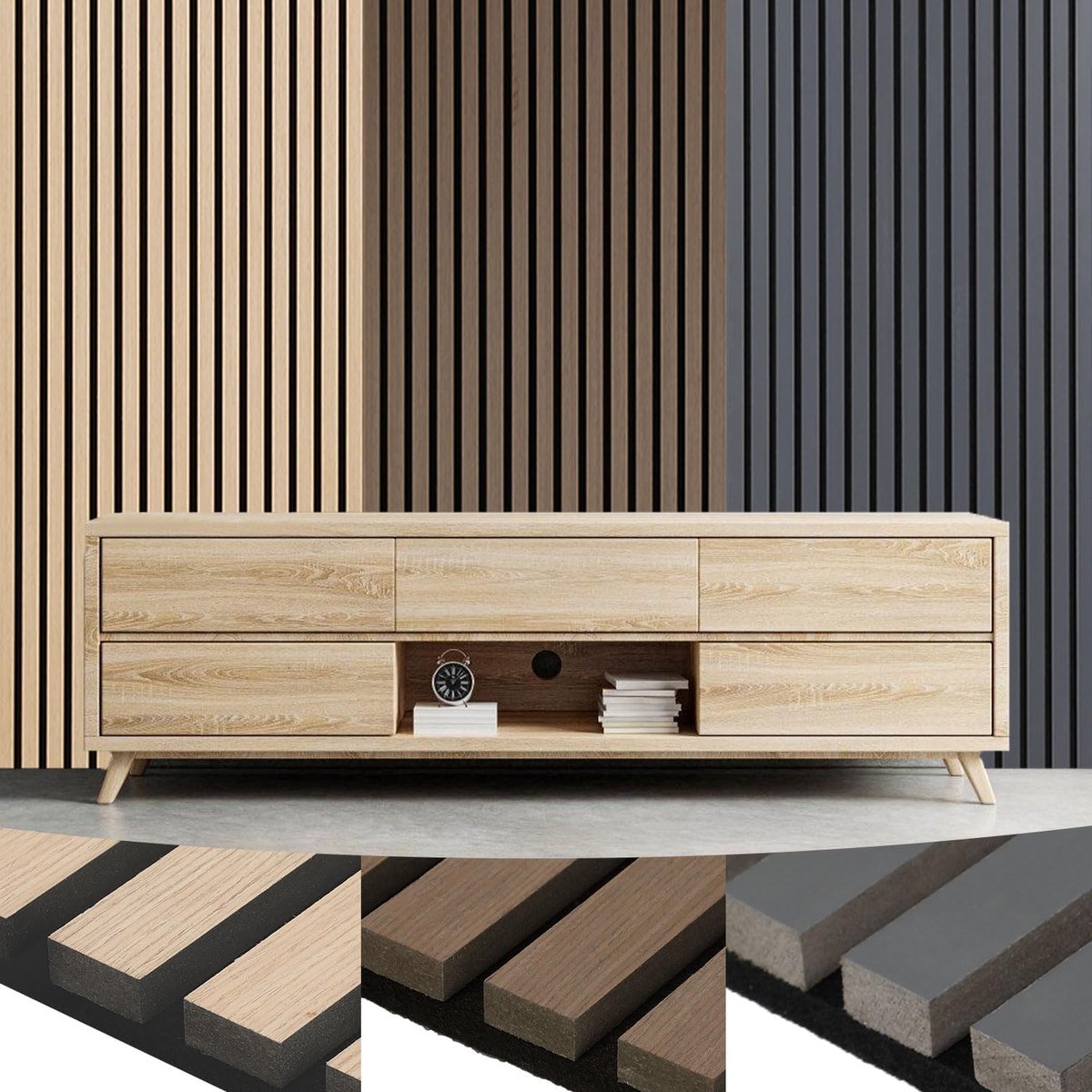 Akoestische panelen, hout, 120 x 60 cm, wandpanelen van houtfineer en vilt, grijs, wandbekleding van hout voor studio en thuis, binnenwanddecoratie, grote afdekking, 2 stuks