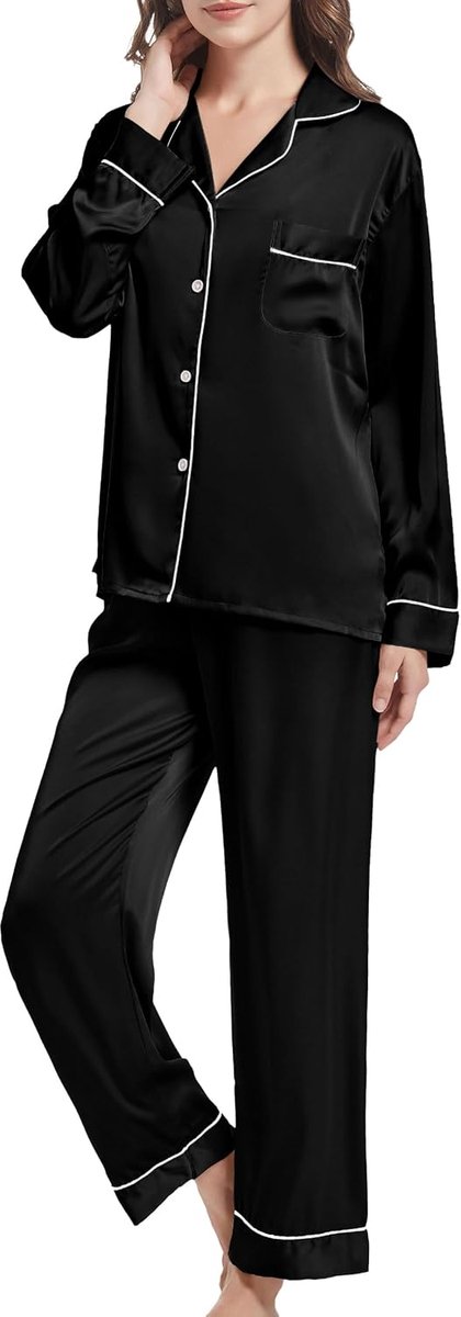 Damespyjama-set met lange mouwen, pyjamaset, tweedelige loungewear, lange nachtkleding, slaapshirt
