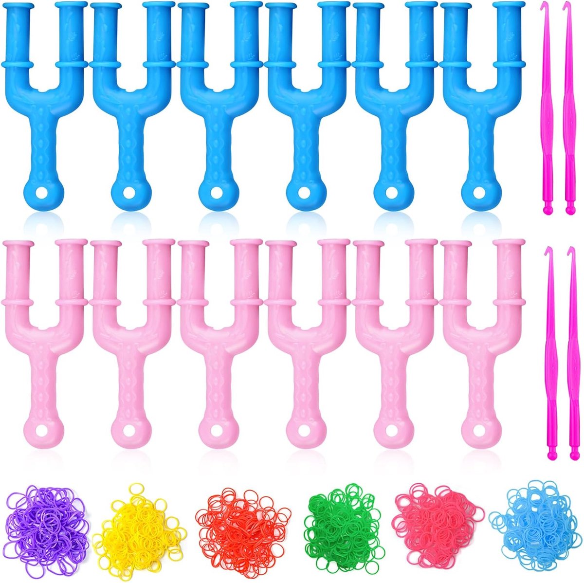 12 stuks acryl slingshot weefgetouw rubberen banden voor armbanden, rubberen bandclips 4 stuks connectoren slingshot breien weefgereedschap voor het maken van kettingen sieraden kleurrijke