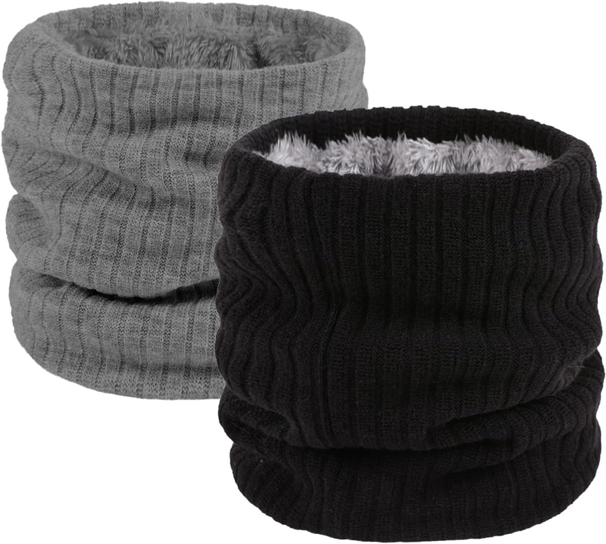 2 stuks fleece halswarmers voor dames en heren, thermische winter-halswarmer, ademend, elastisch, gebreide ronde sjaal, voor motorfiets, skiën, fietsen