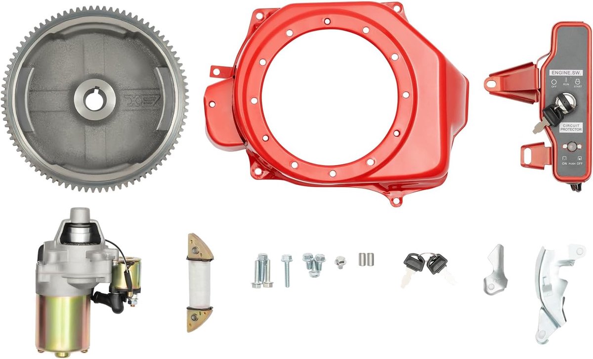 Start-starterkit, elektrische startombouwset voor GX160 met 5,5 pk en GX200 met 6,5 pk, startmotor, vliegwiel, sleutel, ontstekingsventilator, afdekking, schakelaar, spoel