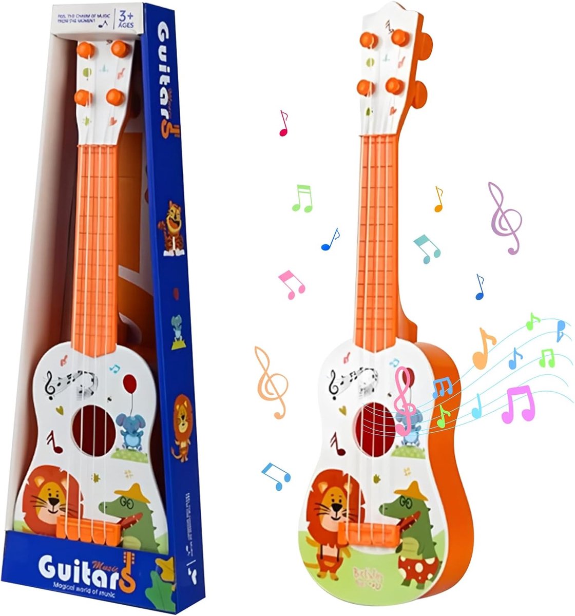 42 cm kindergitaar met 4 verstelbare snaren ukelele gitaar speelgoed voor kleine kinderen beginners jongens meisjes (leeuw)