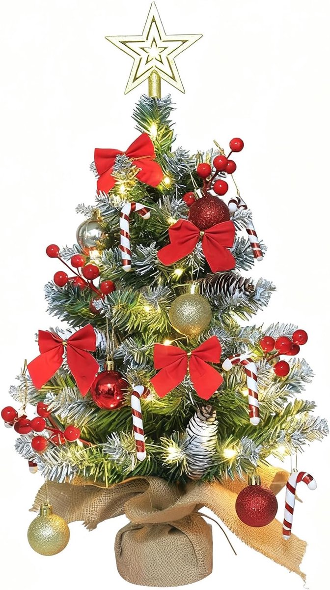 Kerstboom met verlichting en sneeuw, 60 cm, mini-kerstboom met led-verlichting