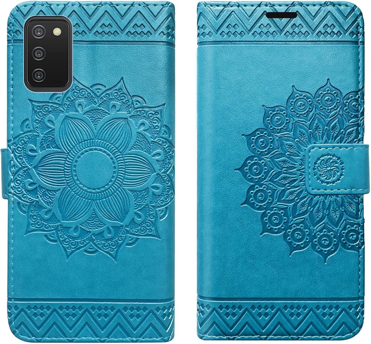 Betterfon Hoes voor mobiele telefoon voor Samsung Galaxy A03s, Samsung A03s, beschermhoes, klaphoes, mobiele telefoon, flip case met standfunctie, kaartenvakken, compatibel met Galaxy A03s mandala, blauw