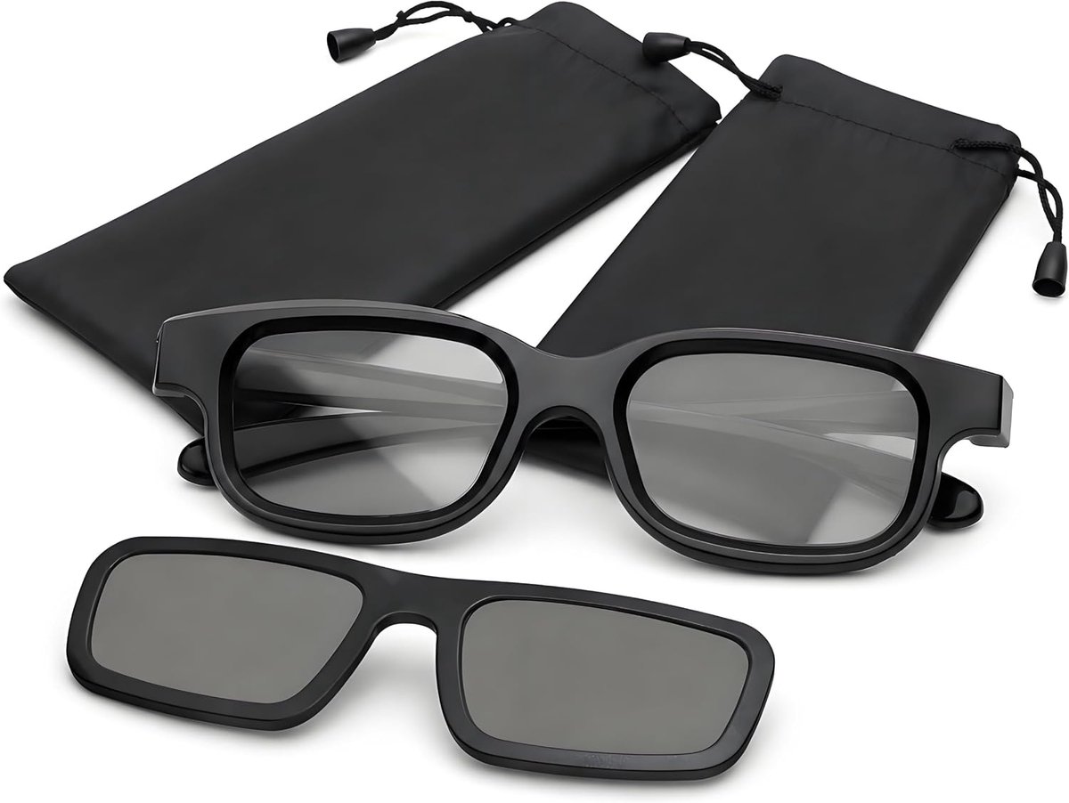 gepolariseerde 3D-bril, set voor volwassenen, met clip voor gegradueerde brillen en 2 stoffen zakjes, accessoires voor bioscoop, 3D-tv, computer en thuissessie