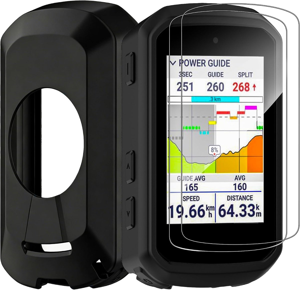 Beschermhoes voor Garmin Edge 550/850 + 2 displaybeschermfolies, siliconen hoes voor GPS-computer met 2 x gehard glas 9H, rondom bescherming voor Garmin 550/850, zwart