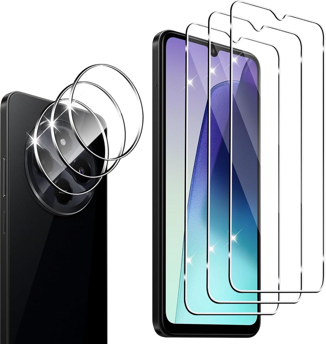Screen Protector voor Xiaomi 14C, 3 stuks pantserbescherming glasfolie met 3 stuks camerabescherming, Beschermglas Anti-kras, Gerhard Glas 9H