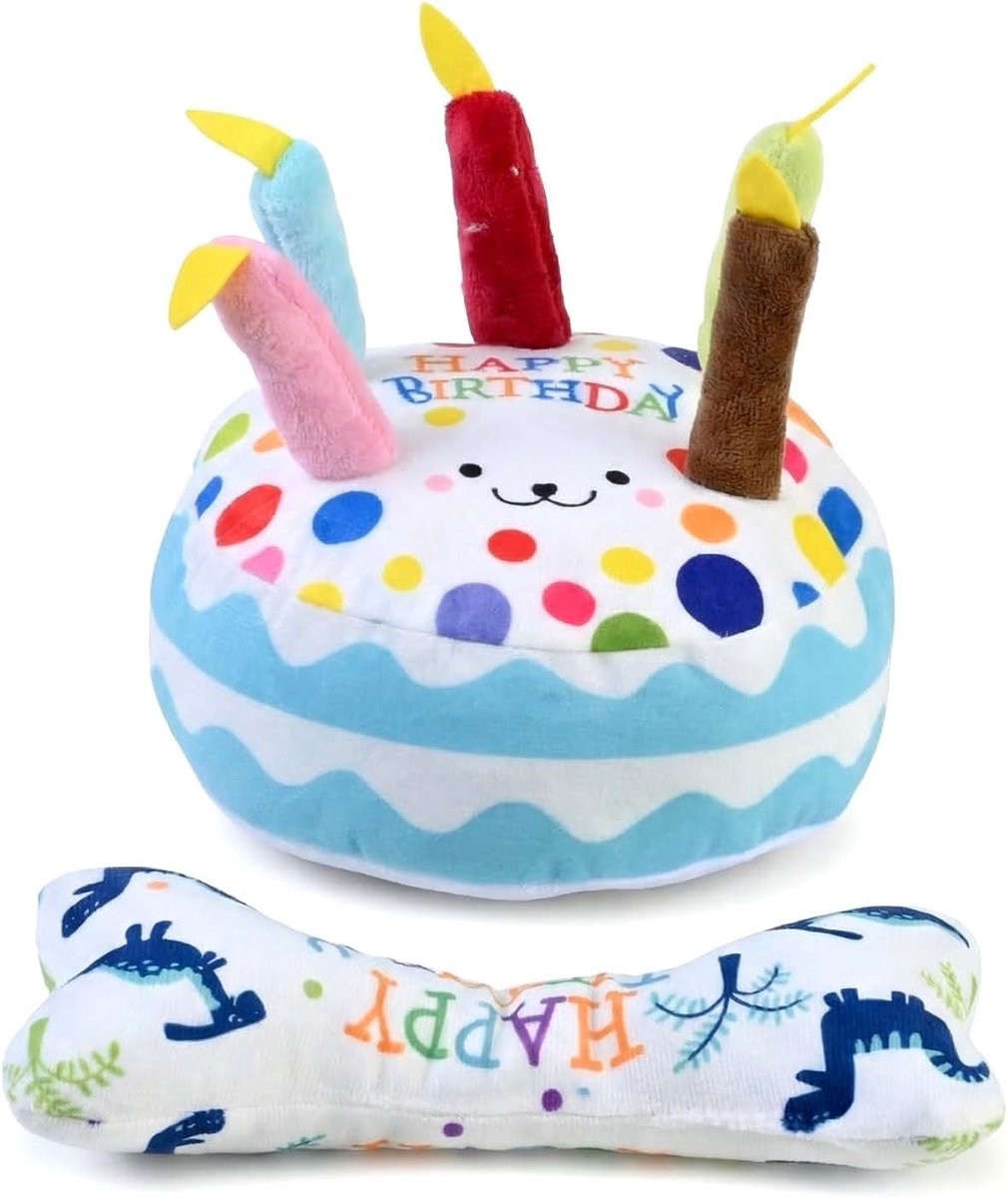 2 stuks hondenverjaardagsspeelgoedset, duurzaam hondenverjaardag, pluche dier, hondentaart, verjaardag voor honden, zacht en comfortabel, piepend, verjaardagscadeaus (blauw)