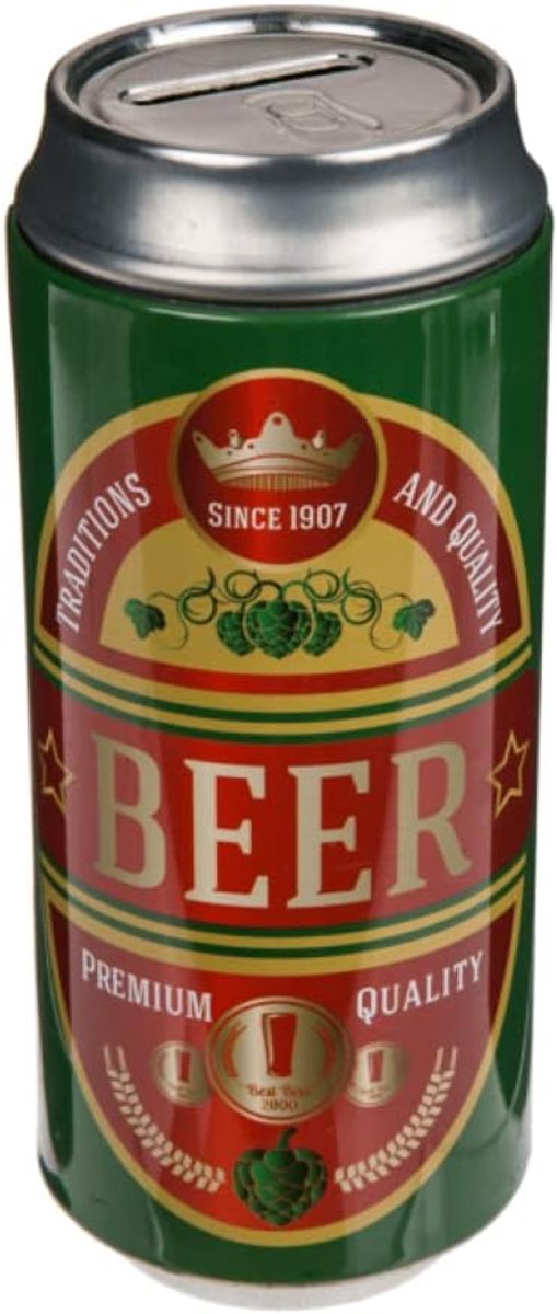Spaarpot in bierblik - originele spaarpot met deksel - spaarpot kan ook als potlooddoos worden gebruikt (groen)