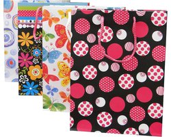 Cadeautassen, Bagland, "Flower Graphics", 12 stuks in 4 Designs, afmetingen (18 cm x 23 cm x 10 cm). Mooie, glanzende print met Bloemen