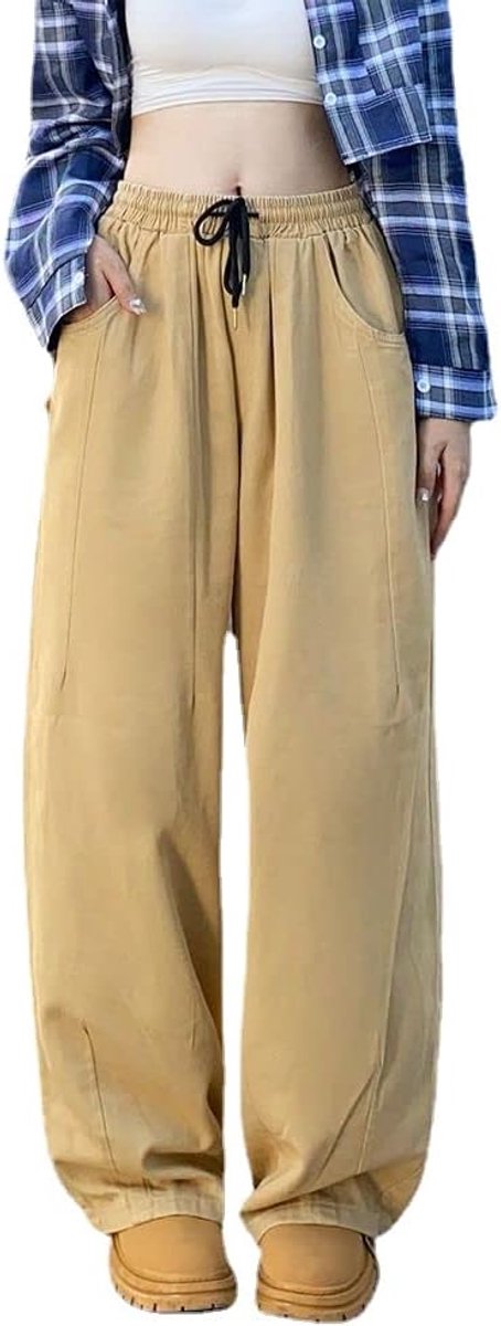 Broek voor Vrouwen Cargo Broek Baggy Harajuku Y2K Lage Taille Wijde Been Baggy Goth Fairy Grunge Broek, Kaki, L