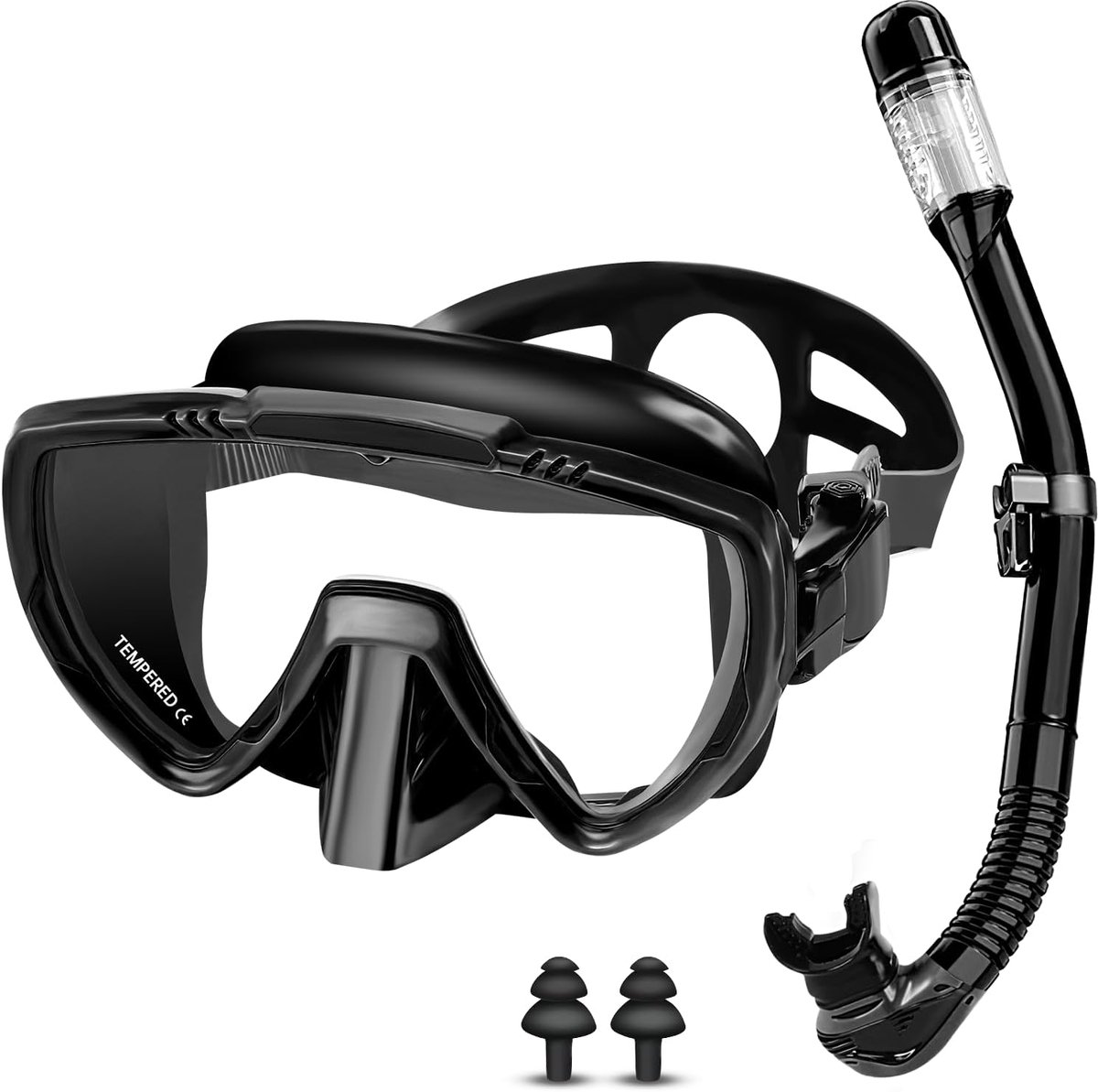 Snorkelset voor volwassenen, met panorama-snorkelmasker en droge snorkel, met gehard glazen lens, anti-condens, anti-lek, duikbril voor volwassenen, voor duiken, snorkelen, zwemmen