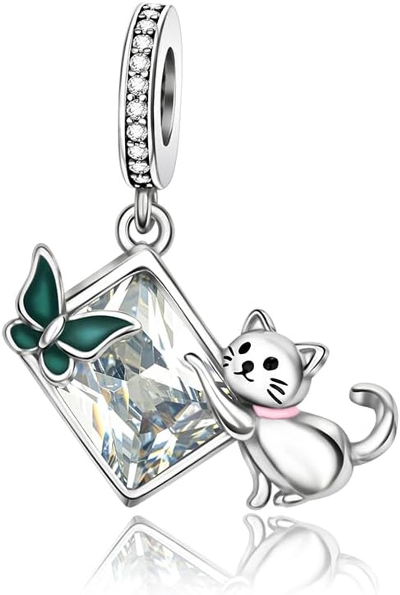 Kat en vlinder bedel, compatibel met Pandora armbanden