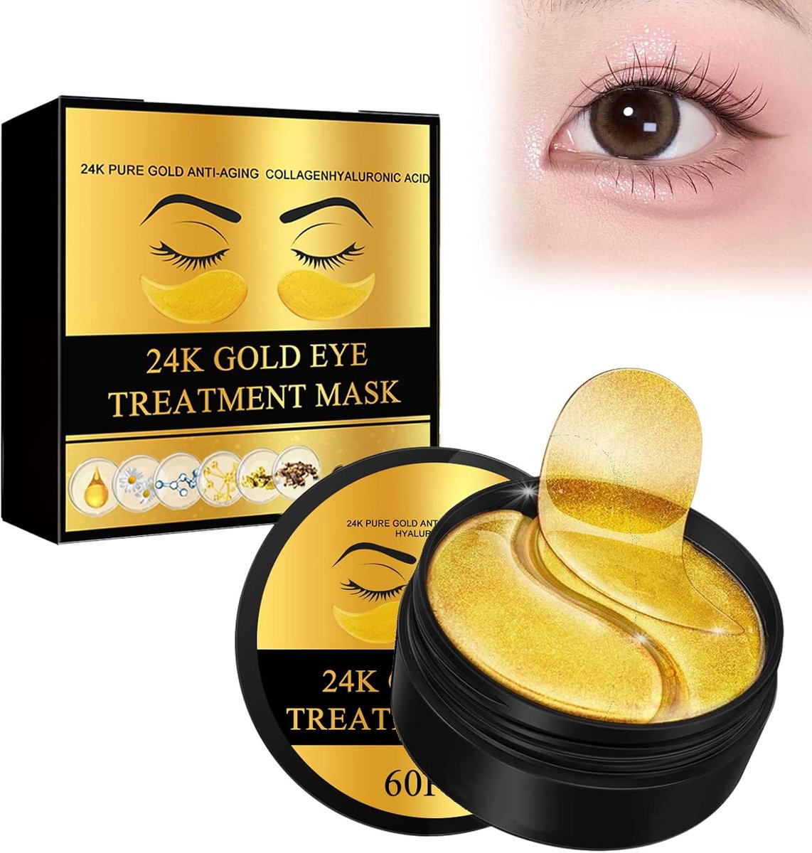 60 stuks 24K gouden oogpads Verminderen Donkere Kringen Wallen en Zwelling