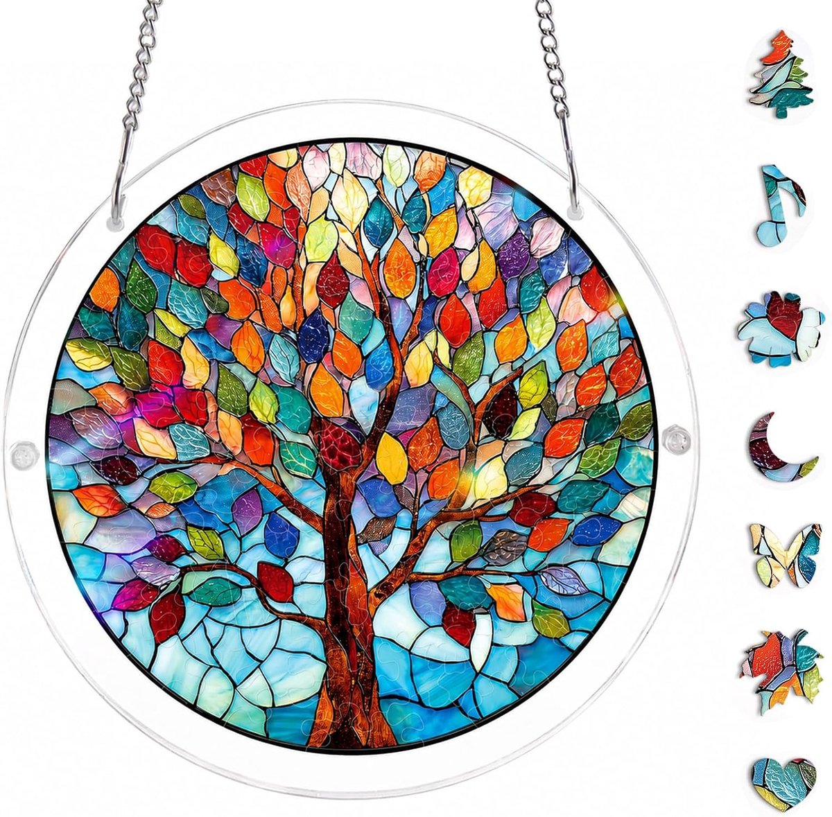 83-delige acryl puzzel zonnevanger, doe-het-zelf raamdecoratie hangend met levensboommotief, zonnevanger raam met accessoires, raamdecoratie hangend voor woonkamer, balkon, creatief cadeau