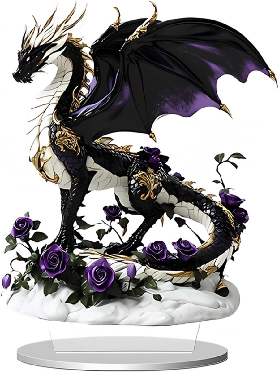 Black Gold Dragon Acryl Kantoor Appartement Huis Dier Ornament, 2D Acryl Beeldje, Huis Desktop Decoratie voor Hal, Plat Decoratief Stuk, Middeleeuws Draak Ornament