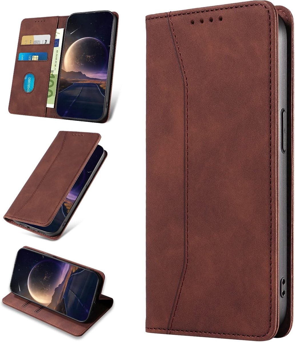 Hoesje voor Google Pixel 8a, Hoogwaardige Kunstleren Bookcase Hoes met Pasjeshouder, Telefoonhoesjes Wallet Case voor Google 8a (Koffie)