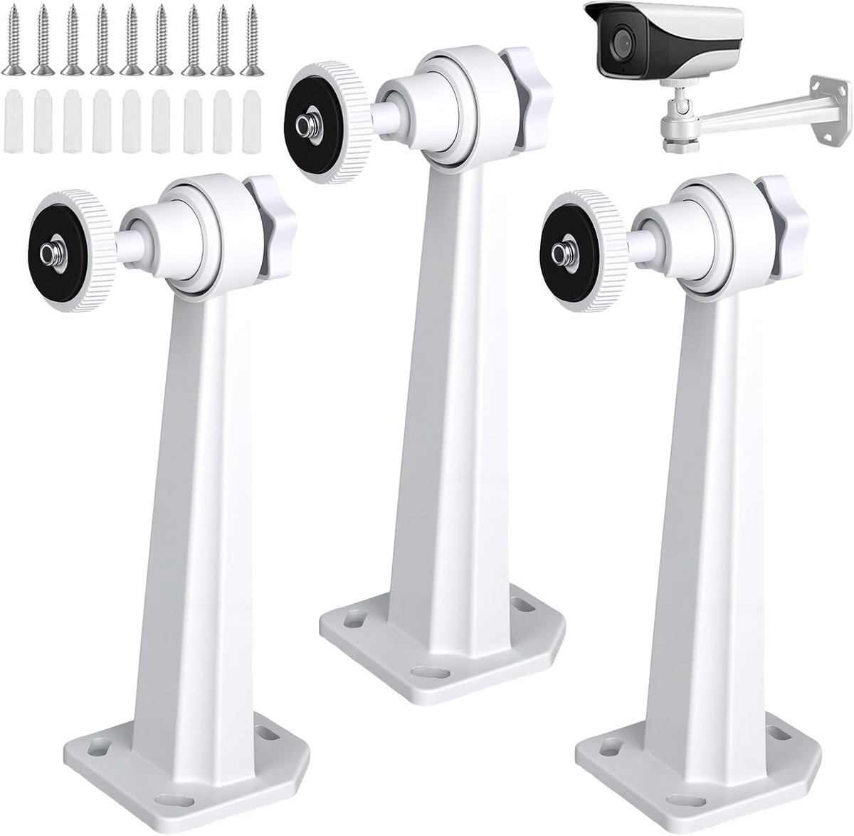 Set van 3 wandhouders voor bewakingscamera, verstelbare hoek, 360°-rotatie, camerahouder van aluminiumlegering, kan worden opgehangen of verticaal worden gemonteerd (wit)