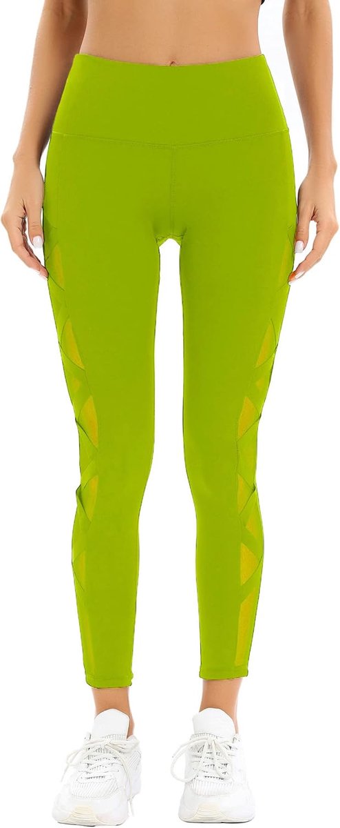 Leggings voor Vrouwen Buikcontrole Workout Running Leggings Vrouwen Mesh Yoga Broek met Taille Rits Pocket