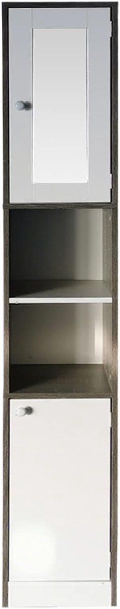Badkamer - opbergkast badkamer of hal - met spiegel - 180 cm hoog - grijs wit