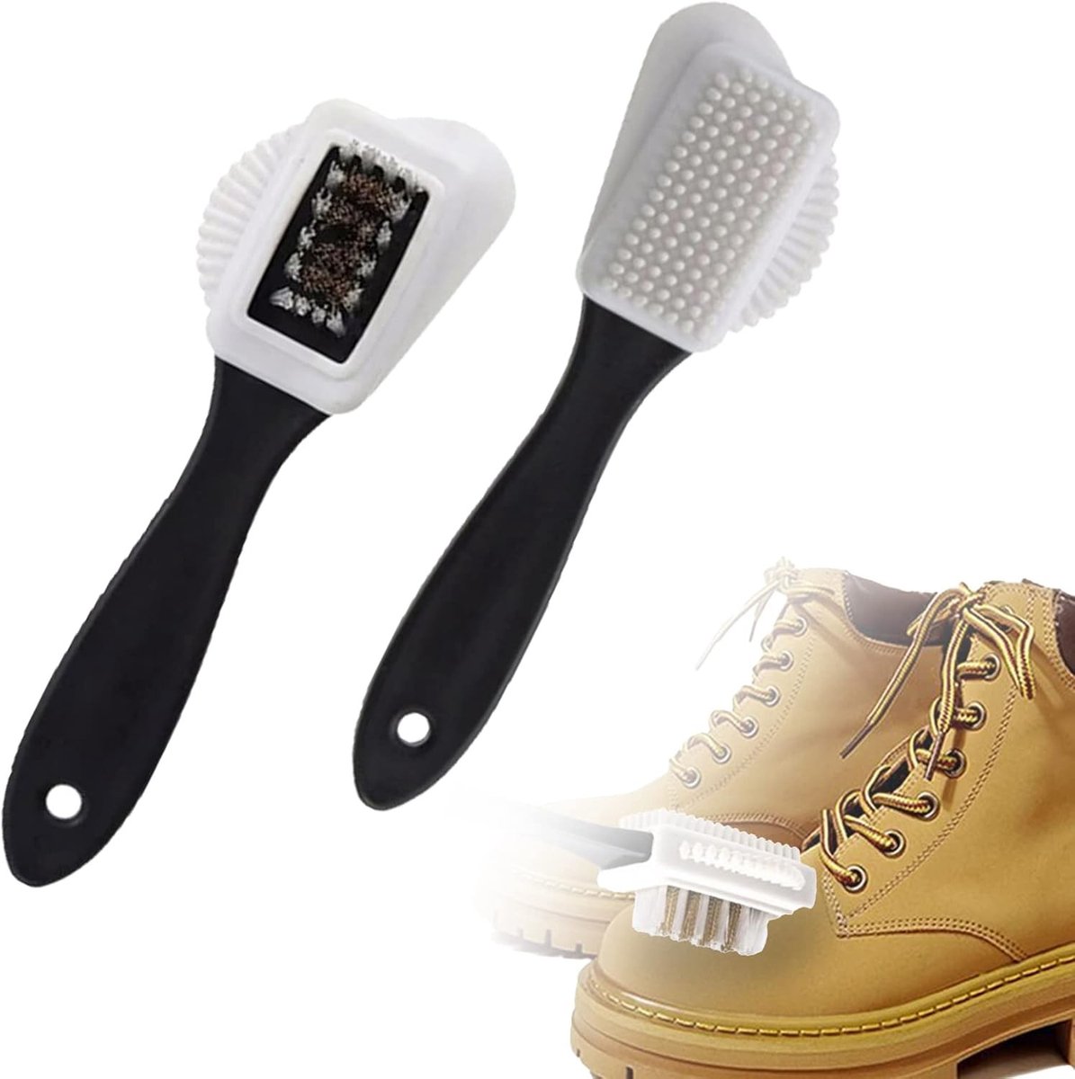 2-delige 4-zijdige suède schoenborstel set, hoogwaardige schoenpoetsborstel, crepe borstel voor effectieve reiniging en onderhoud van suède schoenen