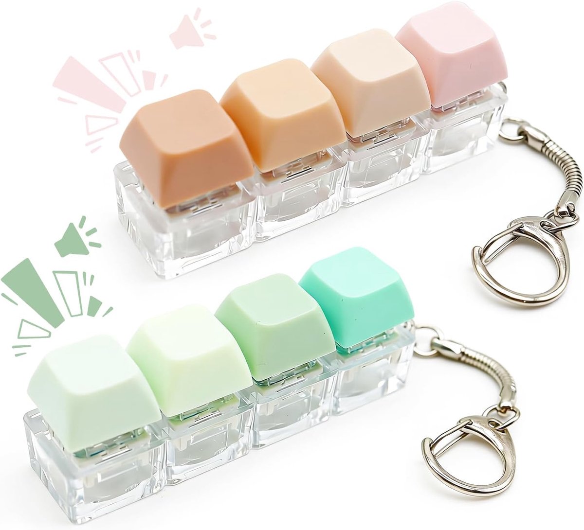 2 stuks fidget-speelgoed, decompressietoetsenbord, fidget-clicker, vier toetsen, kleurrijke keycap voor decompressie, verbruikstijd