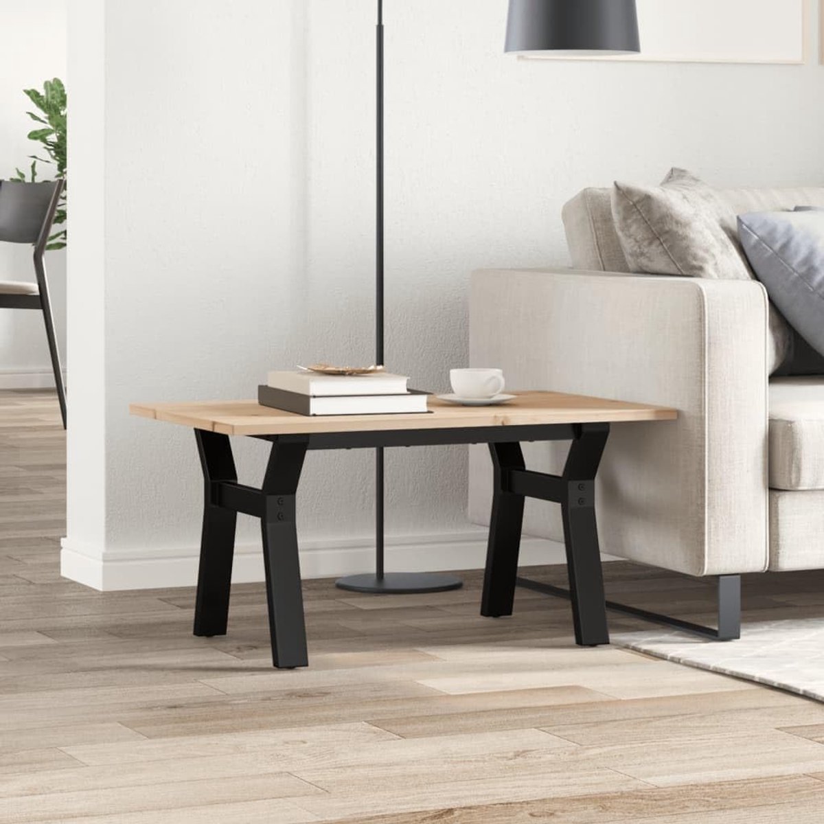 Eettafel met Natuurlijk Houten Blad, met Zwart Metalen Frame, Vierkante Keukentafel in Industriële Stijl, Toepasbaar in Kleine Ruimtes, Ontbijthoekjes en Eetkamermeubilair (80x50x40 cm #06)