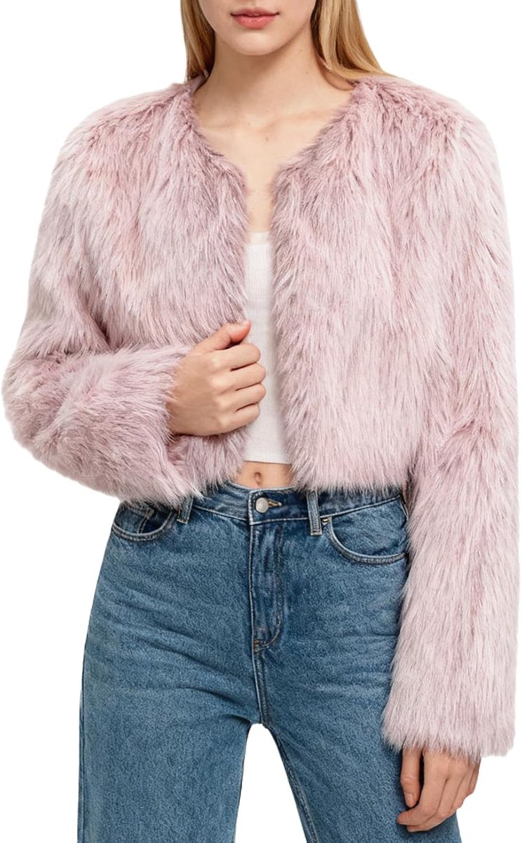Bontjas dames, bontjas kort imitatiebont jas, pluche bontjas fleece mantel lange mouwen faux fur coat, winterjas jassen open kraag