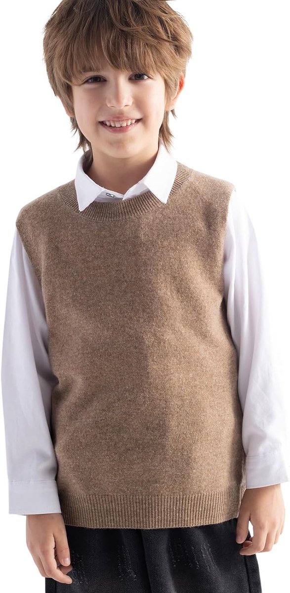 Gebreid vest voor jongens en meisjes, 100% merinowol, herfst, winter, casual, met ronde hals, mouwloos, gebreide trui