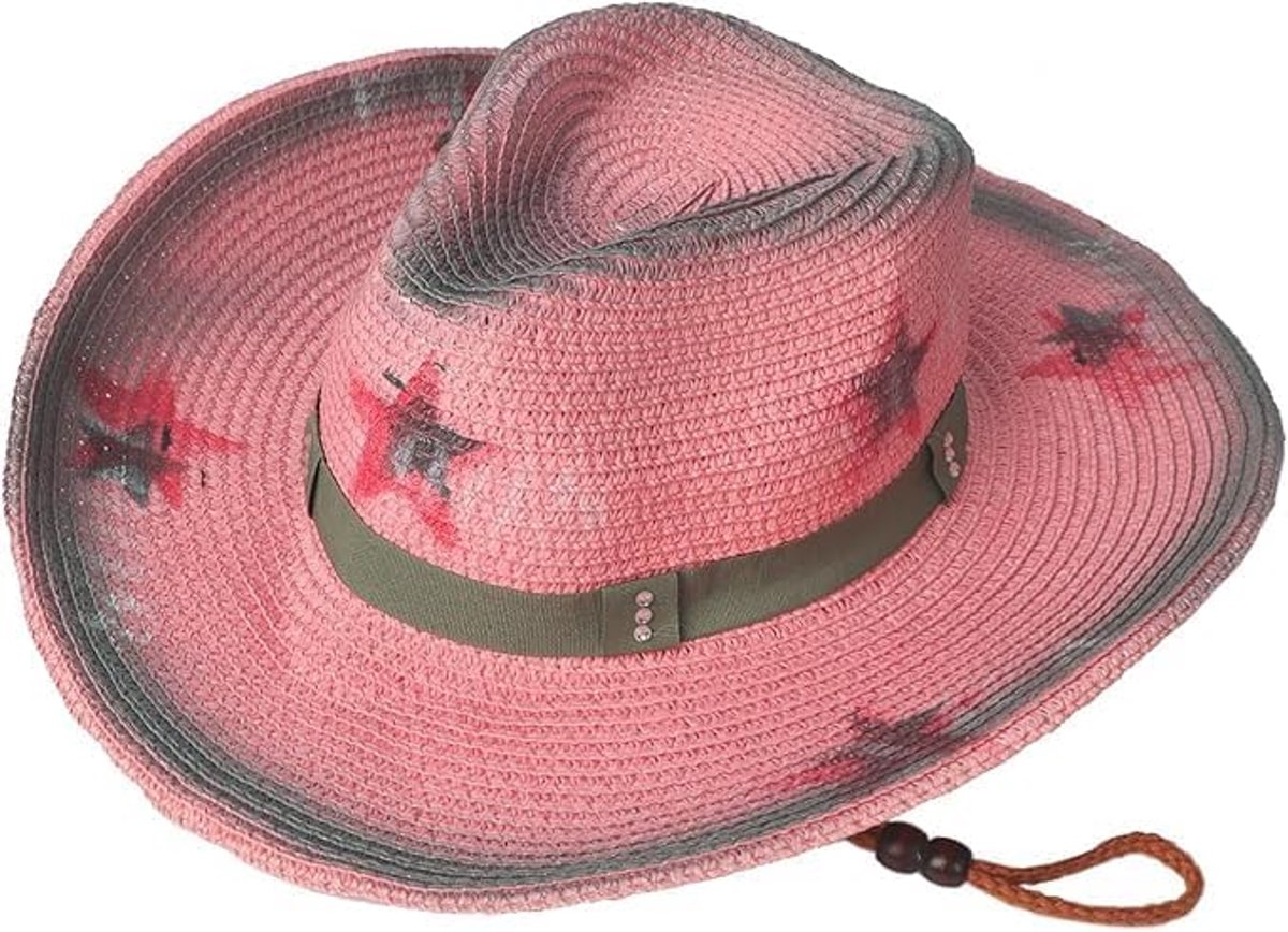 Strohoed zonnehoed dames ster cowboyhoed met brede rand UV-bescherming strandhoed Western Panama Floppy Beach Sun Hat Cowgirl hoed zomerhoed voor kostuum carnaval feestjes reizen
