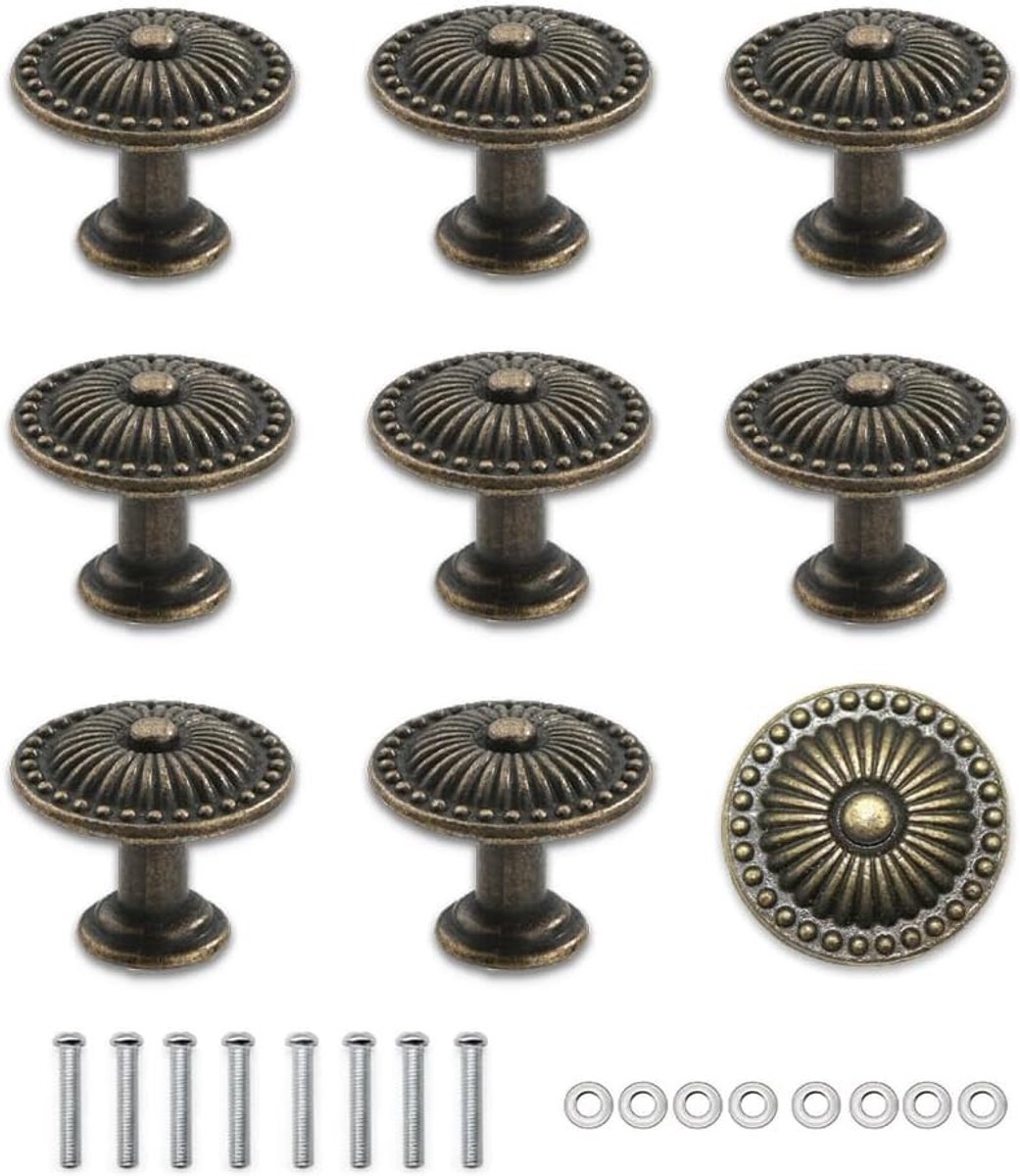 Vintage Kastknoppen Set van 8 Stuks, Retro Handgrepen voor Keuken, Meubels en Lades, Decoratieve Knoppen voor Kasten en Dressoirs